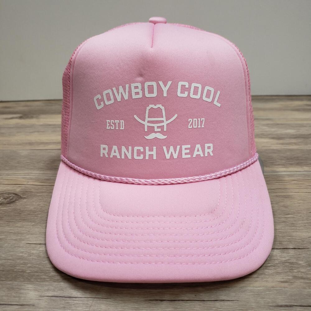 Cowboy Cool Ranch Hand Hat Cap Snapback Pink Foam Mesh Trucker OS Adjustable